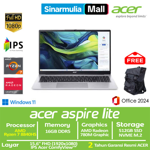 ACER Aspire Lite 15 AI AL15-61P Ryzen 7 8840HS 512GB SSD 16GB FHD IPS Win11+OHS