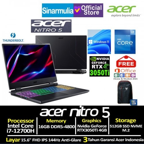 ACER Nitro 5 AN515 i7-12700H RTX3050Ti 16GB 512GB 15.6" Windows11 + OHS1