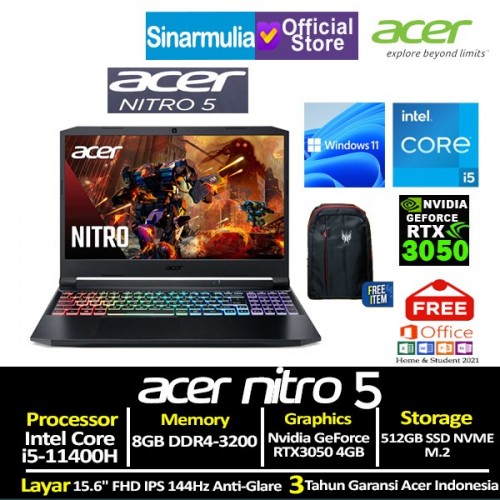 ACER NITRO AN515-57 i5-11400H RTX3050 512GB SSD 8GB Windows11 + OHS1