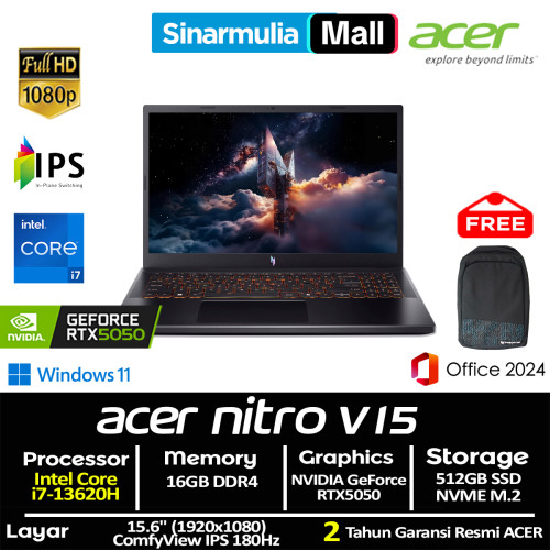 ACER Nitro V15 ANV15-52 i7-13620H RTX5050 512GB SSD 16GB IPS 180Hz Win11+OHS