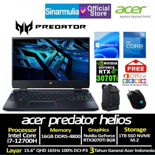 Acer Predator Helios 300 i7-12700H RTX3070Ti 1TB SSD 16GB Windows11 + OHS