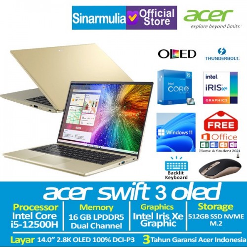 ACER Swift 3 OLED SF314-71 i5-12500H 16GB 512GB SSD 2.8K Iris XE Windows11 + OHS