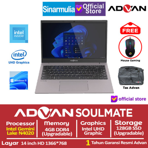 Advan Soulmate Celeron N4020 128GB SSD 4GB 14" Win111