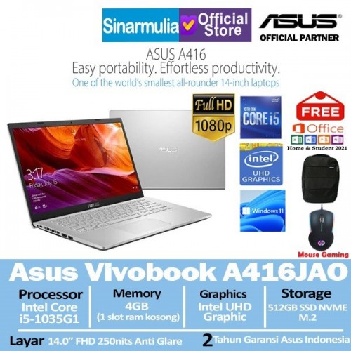 Asus A416JAO i5-1035G1 512GB SSD 4GB Windows11 + OHS