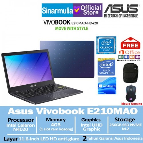 Asus E210MAO Celeron N4020 256GB SSD 4GB 11,6 inch Windows11 + OHS