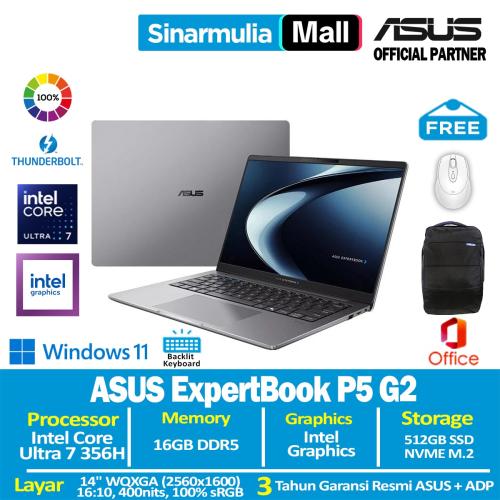 ASUS ExpertBook P5 G2 P5405CAA Ultra 7 356H 512GB SSD 16GB WQXGA 100%sRGB Win11+OHS