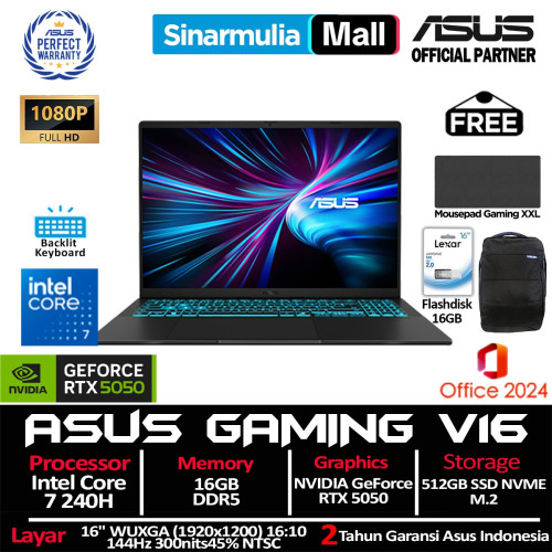 ASUS Gaming V16 V3607VH Core 7 240H RTX5050 512GB SSD 16GB WUXGA 144Hz Win11+OHS