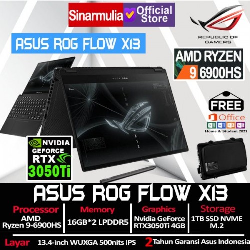 ASUS ROG FLOW X13 GV301RE Ryzen 9 6900HS RTX3050Ti 1TB SSD 32GB Windows11 + OHS