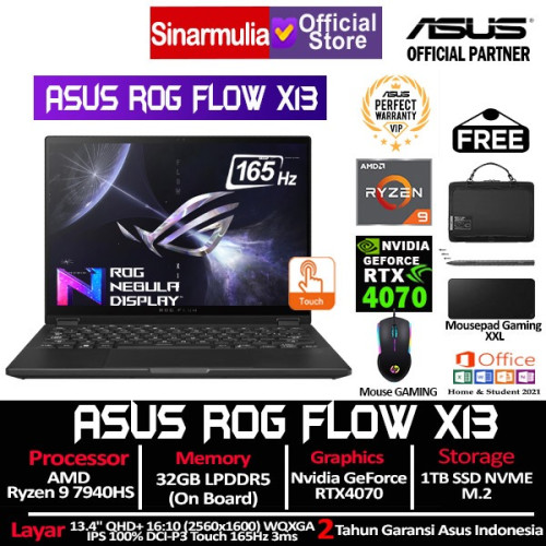 ASUS ROG Flow X13 GV302XI Ryzen 9 7940HS RTX4070 1TB SSD 32GB 165Hz Touch Win11+OHS ASUS ROG Flow X13 GV302XI Ryzen 9 7940HS RTX4070 1TB SSD 32GB 165Hz Touch Win11+OHS