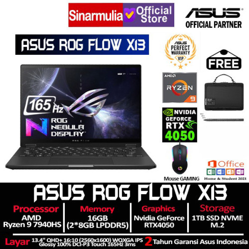 ASUS ROG Flow X13 GV302XU Ryzen 9 7940HS RTX4050 1TB SSD 16GB 165Hz QHD+ Touch Win11+OHS ASUS ROG Flow X13 GV302XU Ryzen 9 7940HS RTX4050 1TB SSD 16GB 165Hz QHD+ Touch Win11+OHS