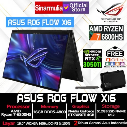 ASUS ROG Flow X16 GV601RE Ryzen 7-6800HS RTX3050Ti 512GB SSD 16GB Windows11 + OHS