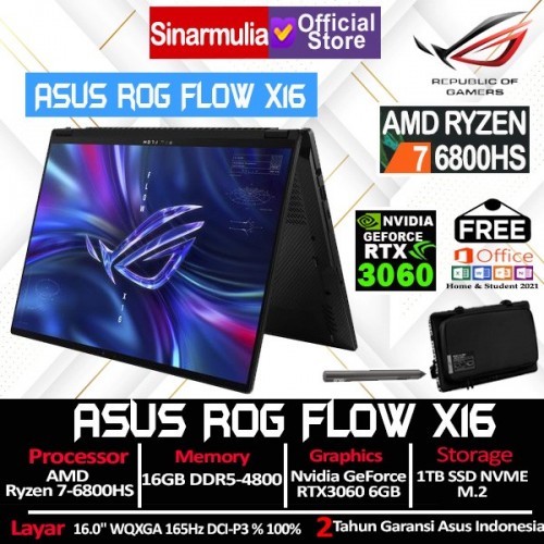 ASUS ROG Flow X16 GV601RM Ryzen 7-6800HS RTX3060 1TB SSD 16GB 16" Windows11 + OHS1