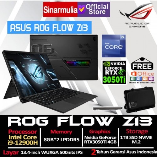 ASUS ROG 13.4 WUXGA Touch 2-in-1 Gaming Tablet, Intel Core i9-12900H  14cores 5.0GHz, 16GB LPDDR5 RAM, NVIDIA GeForce RTX 3050 Ti, 1TB SSD  Storage