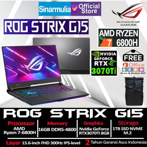 ASUS ROG STRIX-G15 G513RW RYZEN 7-6800H 1TB SSD 16GB RTX3070Ti WINDOWS11 + OHS1