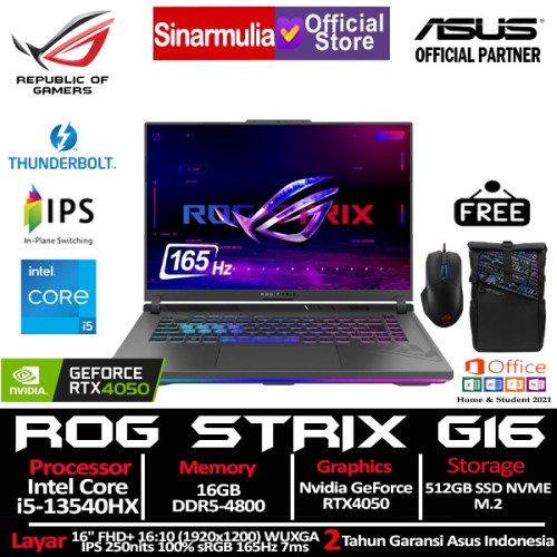 ASUS ROG Strix G16 G614JU i5-13540HX RTX4050 512GB SSD 16GB WUXGA 100%sRGB 165Hz Win11+OHS