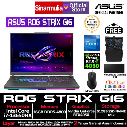 ASUS ROG Strix G16 G614JU i7-13650HX RTX4050 512GB SSD 16GB FHD+ 165Hz