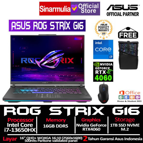 ASUS ROG Strix G16 G614JV i7-13650HX RTX4060 1TB SSD 16GB QHD+ Win11 ASUS ROG Strix G16 G614JV i7-13650HX RTX4060 1TB SSD 16GB QHD+ Win11