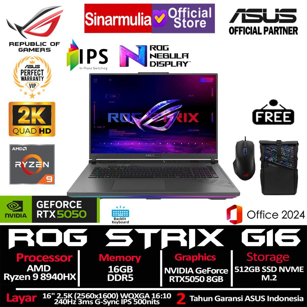 ASUS ROG Strix G16 G614PH Ryzen 9 8940HX RTX5050 512GB SSD 16GB 2.5K WQXGA 100%sRGB 240Hz 3ms Win11+OHS - foto 1