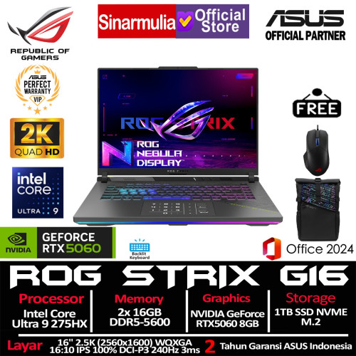ASUS ROG Strix G16 G615LM Ultra 9 275HX RTX5060 1TB SSD 32GB 2.5K WQXGA 100%sRGB 240Hz 3ms Win11+OHS ASUS ROG Strix G16 G615LM Ultra 9 275HX RTX5060 1TB SSD 32GB 2.5K WQXGA 100%sRGB 240Hz 3ms Win11+OHS