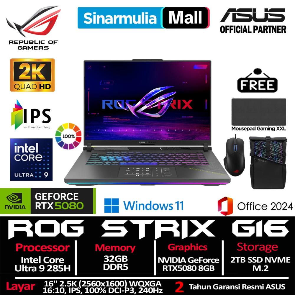 ASUS ROG Strix G16 G615LW Ultra 9 275HX RTX5080 2TB SSD 32GB 2.5K WQXGA 100%sRGB 240Hz 3ms Win11+OHS - foto 3