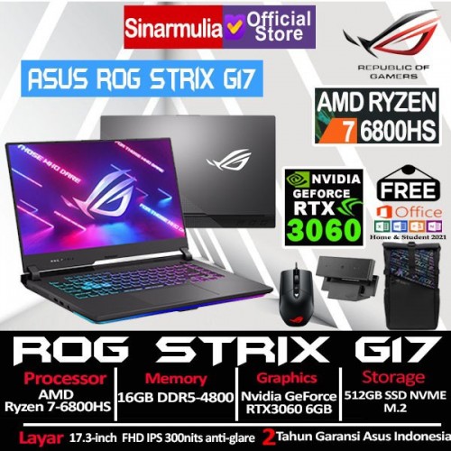 ASUS ROG Strix G17 G713RM Ryzen 7 6800H RTX3050 512GB SSD 16GB Windows11 + OHS