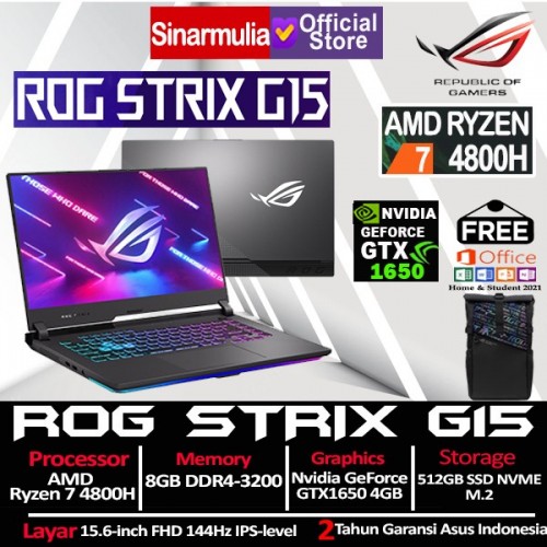 ASUS ROG Strix G513IM Ryzen 7 4800H GTX1650 512GB SSD 8GB Windows11 + OHS