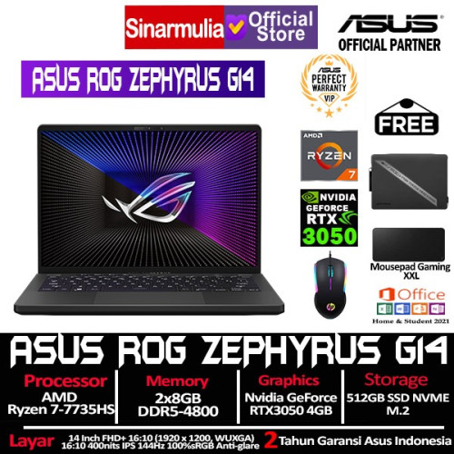 ASUS ROG Zephyrus G14 GA402NJ Ryzen 7 7735HS RTX3050 512GB SSD 16GB