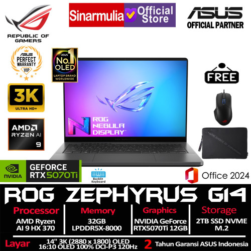 ASUS ROG Zephyrus G14 GA403WR Ryzen AI 9 HX370 RTX5070 Ti 2TB SSD 32GB 3K OLED 100%sRGB 120Hz Win11+OHS