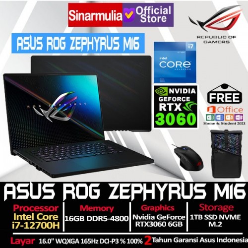 Asus ROG Zephyrus M16 GU603ZM i7-12700H RTX3060 1TB SSD 16GB Windows11 + OHS
