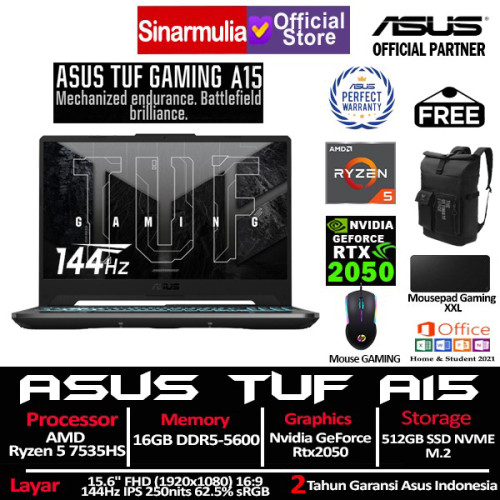 ASUS TUF Gaming A15 FA506NF Ryzen 5 7535HS RTX2050 512GB SSD 16GB 144Hz IPS Win11+OHS ASUS TUF Gaming A15 FA506NF Ryzen 5 7535HS RTX2050 512GB SSD 16GB 144Hz IPS Win11+OHS