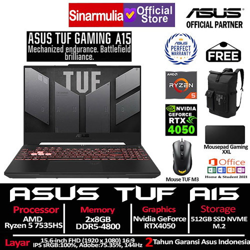 ASUS TUF Gaming A15 FA507NU Ryzen 5 7535HS RTX4050 512GB SSD 16GB W111