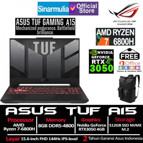 ASUS TUF GAMING A15 FA507RC Ryzen 7-6800H RTX3050 512GB SSD 8GB 144Hz Windows11 + OHS1
