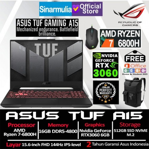 Asus TUF Gaming A15 FA507RM RYZEN 7 6800H RTX3060 512gb SSD 16GB Windows11
