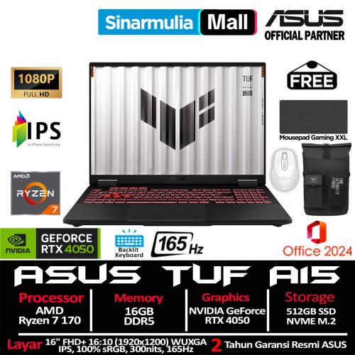 ASUS TUF Gaming A16 FA607NUQ Ryzen 7 170 RTX4050 512GB SSD 16GB IPS 165Hz 100%sRGB Win11+OHS