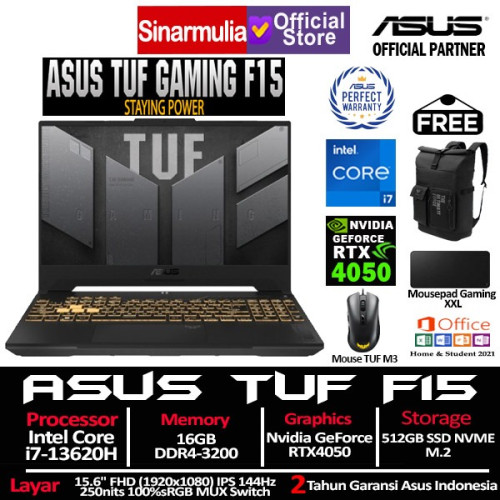 ASUS TUF Gaming F15 FX507VU i7-13620H RTX4050 512GB SSD 16GB 144Hz IPS