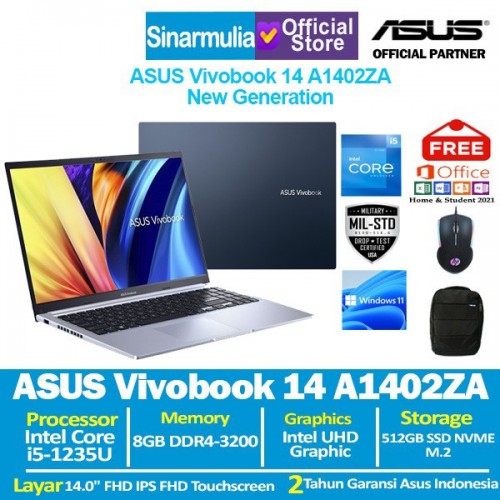 ASUS Vivobook 14 A1402ZA i5-1235U 512GB SSD 14" FHD IPS Windows11 + OHS