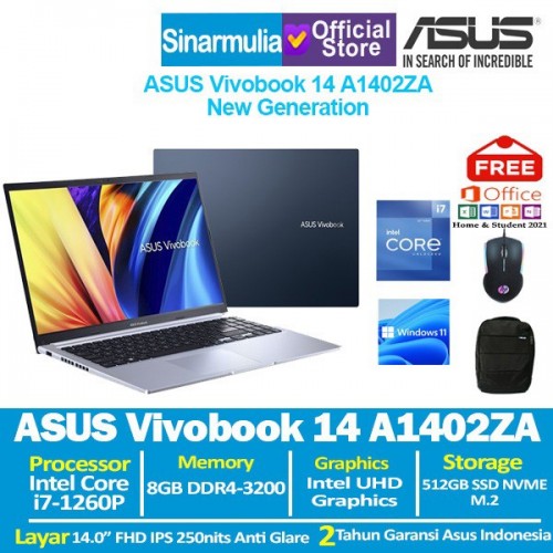 ASUS Vivobook 14 A1402ZA i7-1260P 512GB SSD 8GB 14 FHD IPS Windows11 + OHS1