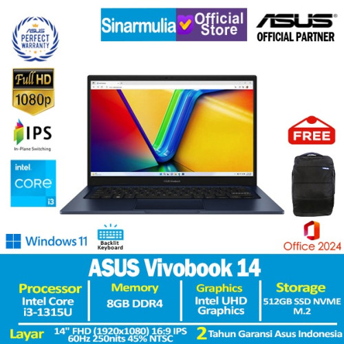 ASUS Vivobook 14 A1404VA i3-1315U 512GB SSD 8GB FHD IPS Win11+OHS ASUS Vivobook 14 A1404VA i3-1315U 512GB SSD 8GB FHD IPS Win11+OHS