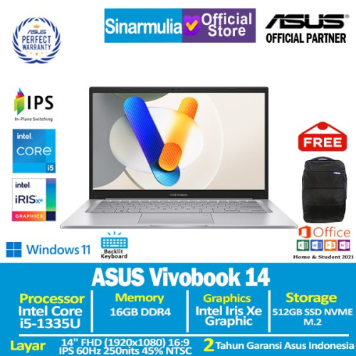 ASUS Vivobook 14 A1404VA i5-1335U 512GB SSD 16GB IPS FHD Win11+OHS ASUS Vivobook 14 A1404VA i5-1335U 512GB SSD 16GB IPS FHD Win11+OHS
