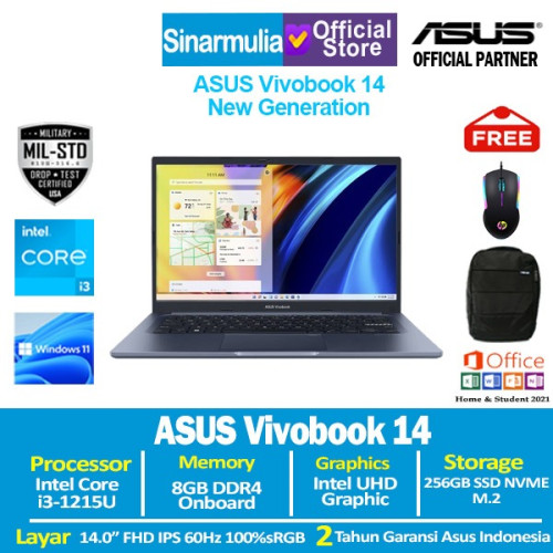 ASUS Vivobook 14 A1404ZA i3-1215U 256GB SSD 8GB IPS 100%sRGB Win11+OHS1