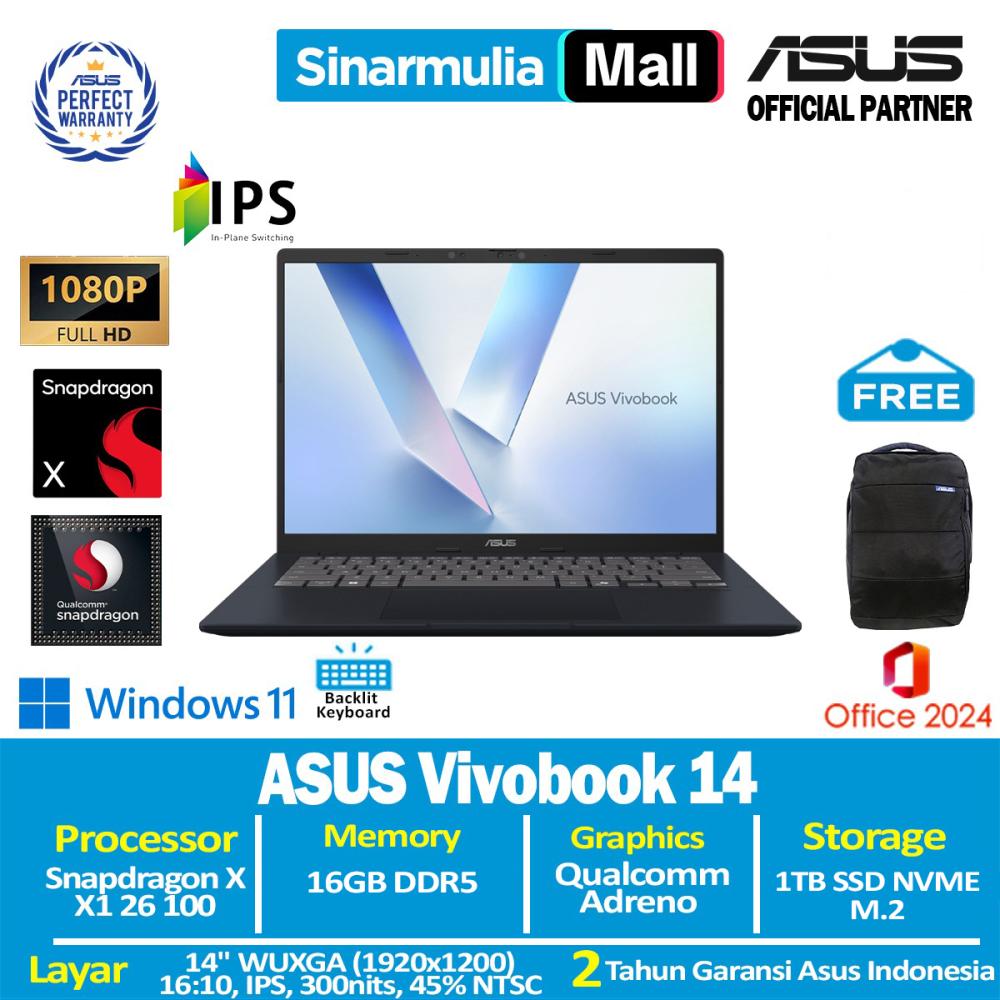 ASUS Vivobook 14 A1407QA Snapdragon X X1 26 100 1TB SSD 16GB WUXGA IPS Win11+OHS - foto 1