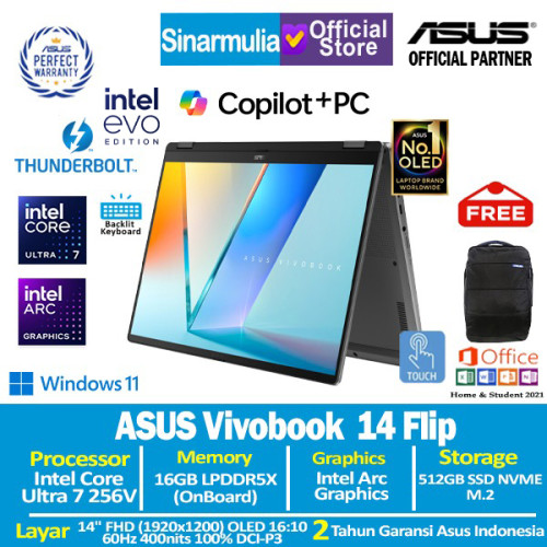 ASUS Vivobook 14 Flip TP3407SA Ultra 7 256V 512GB SSD 16GB FHD OLED Touch Win11+OHS