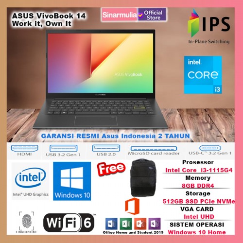 ASUS VIVOBOOK 14 K413EA i3-1115G4 8GB SSD 512GB 14" FHD IPS Win10+OHS