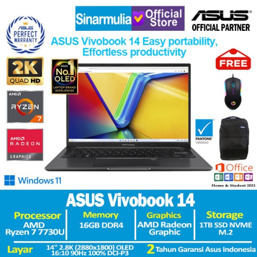 ASUS Vivobook 14 M1405YA Ryzen 7 7730U 1TB SSD 16GB 2.8K OLED Win11+OHS