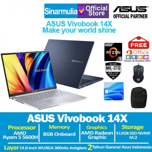 ASUS Vivobook 14X M1403QA Ryzen 5-5600H 512GB SSD 8GB Win11+OHS