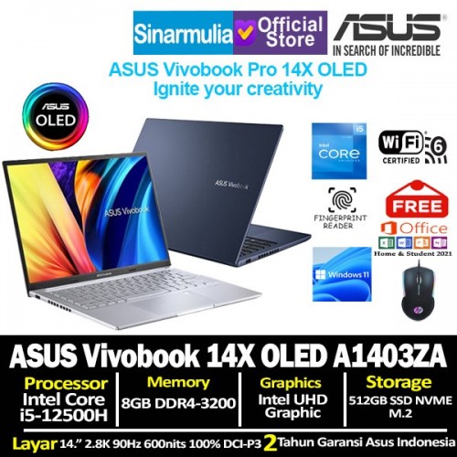 ASUS Vivobook 14X OLED A1403ZA i5-12500H 512GB 14" 2.8K OLED Windows11 + OHS