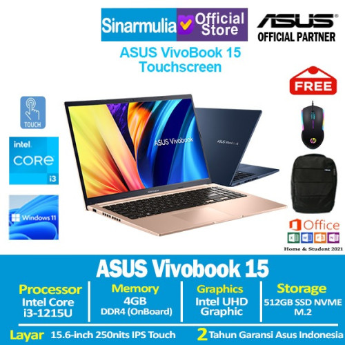 ASUS VivoBook 15 A1502ZA i3-1215U 512GB SSD 4GB Touch Win11+OHS1