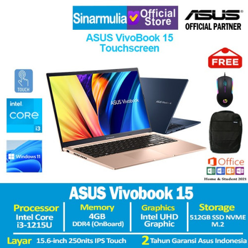 ASUS VivoBook 15 A1502ZA i3-1215U 512GB SSD 4GB Touch Win11+OHS