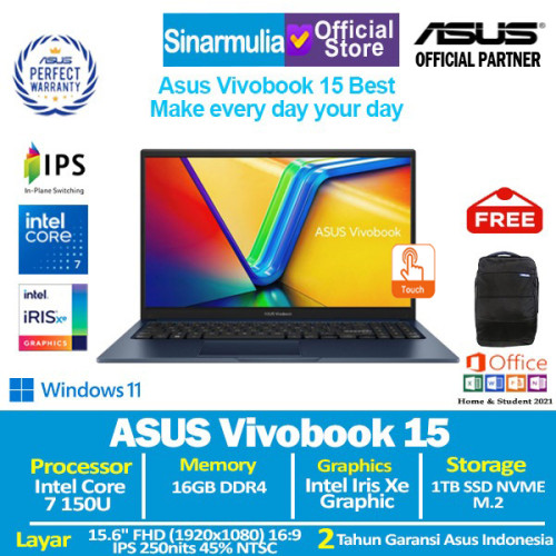 ASUS Vivobook 15 A1504VAP Core 7 150U 1TB SSD 16GB IPS Touch Win11+OHS