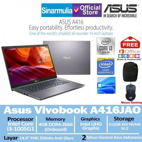 Asus Vivobook A416JAO-VIPS i3-1005G1 512GB SSD 4GB Windows11 + OHS1